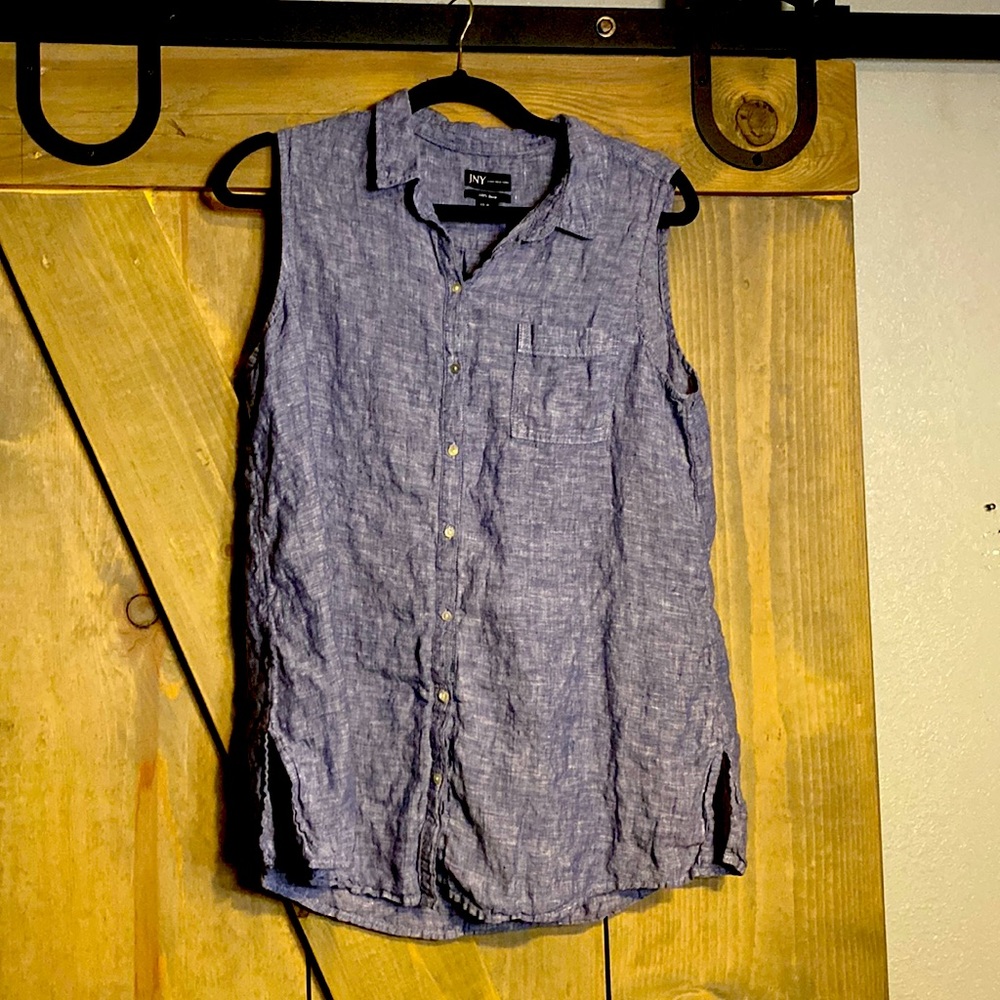 Navy sleeveless linen blouse